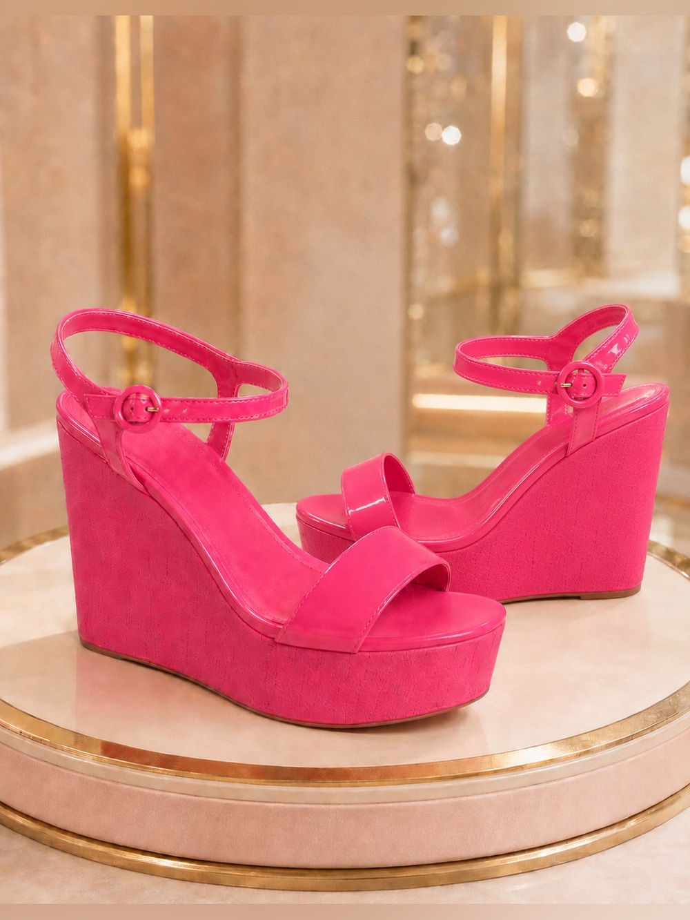 Madden Girl Hot Pink Patent Platform Wedge Sandal